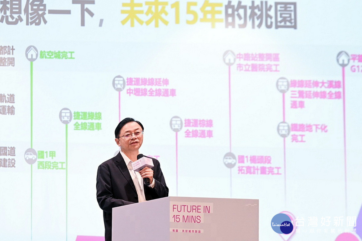 桃園市長張善政於「Future in 15 mins|桃園.共好城市對話」國際論壇中致詞。<br /><br />