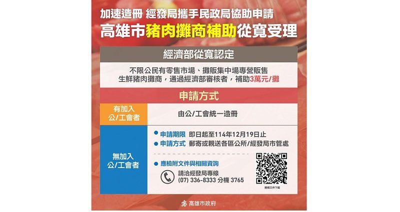 為加速從寬受理豬肉攤商補助申請 高市府經發局攜手民政局全面造冊