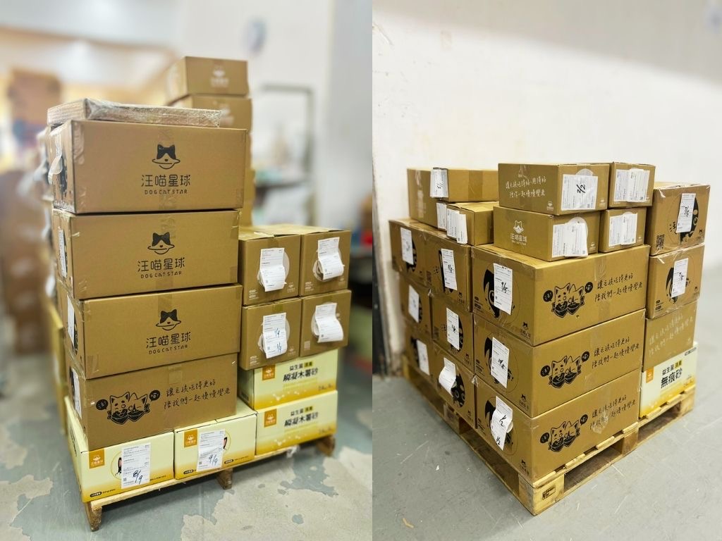 汪喵星球第一時間整備貓砂、主食罐、乾糧、情緒放鬆用品等多項物資,準備啟動送往香港宏福苑受災家庭與動保單位。(圖/汪喵星球提供)