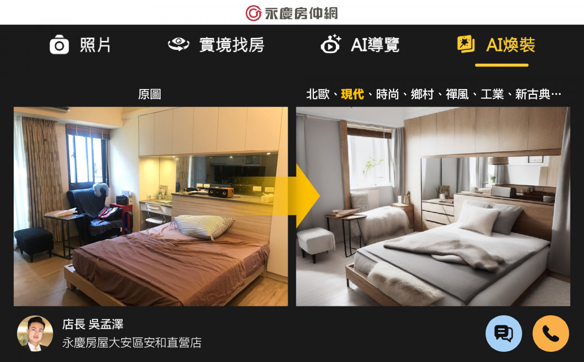 永慶房屋「AI煥裝」運用生成式AI,幫助消費者掌握房屋未來裝潢模樣。圖擷自/永慶房仲網