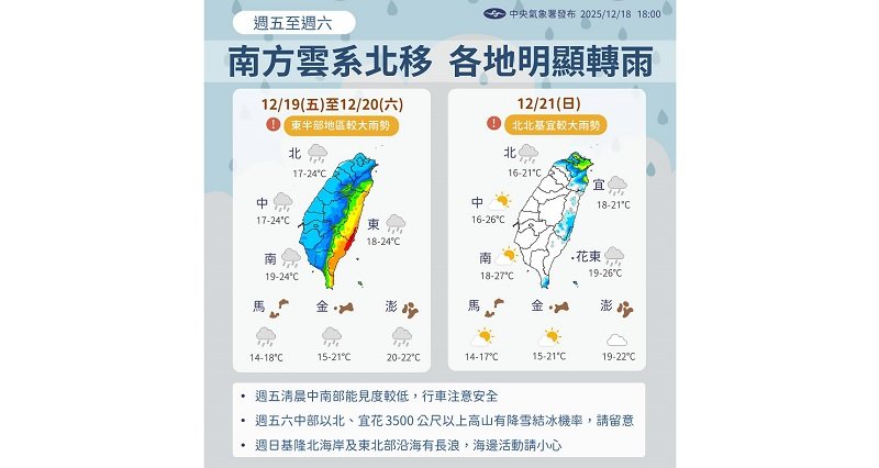 《南方雲系北移今明各地有雨 東半部防較大雨勢