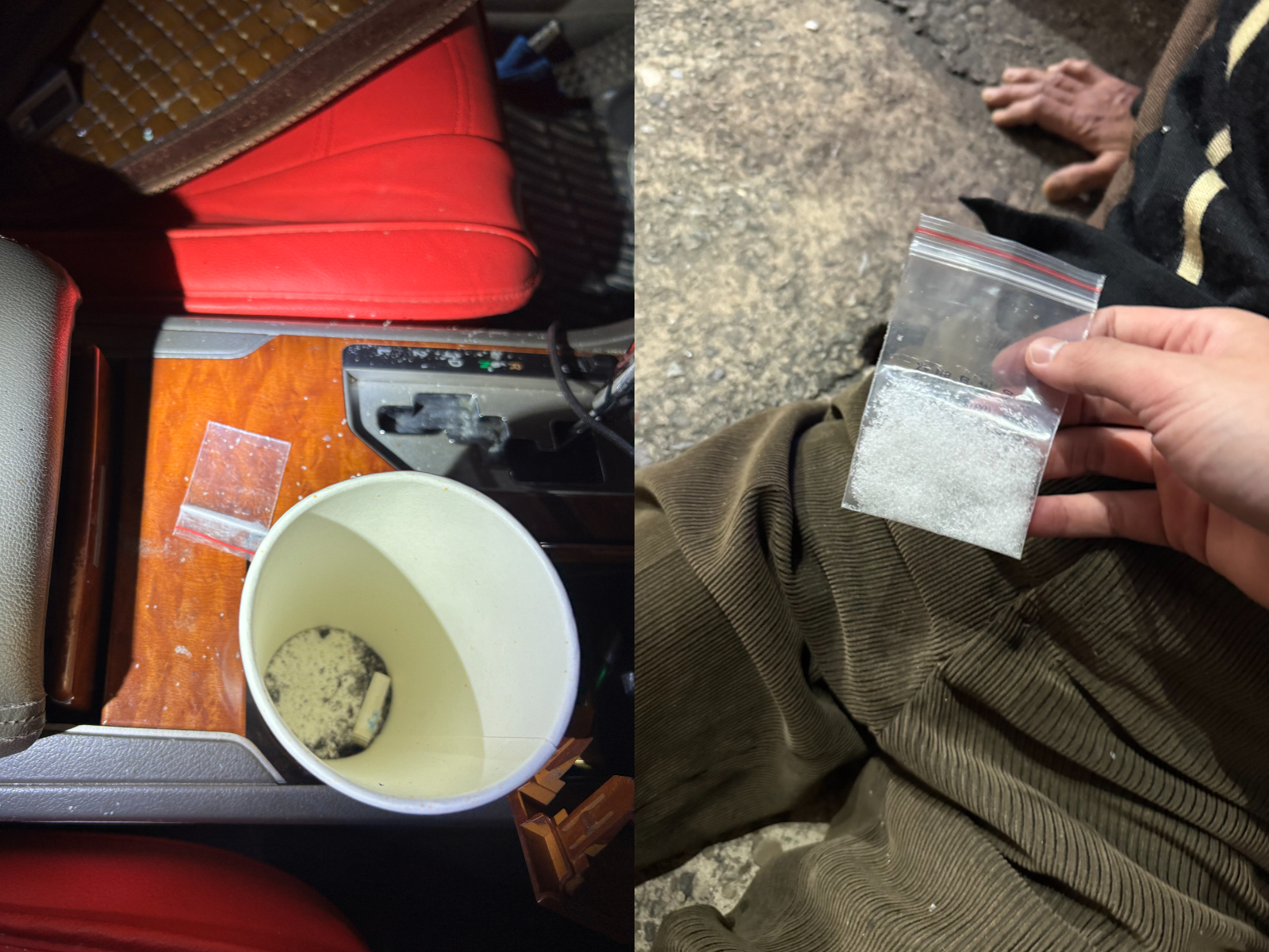 警方在車內進行搜索,查獲第1級毒品海洛因及第2級毒品安非他命殘渣袋各1只,並在副駕駛座的盧男身上搜出安非他命1包。
