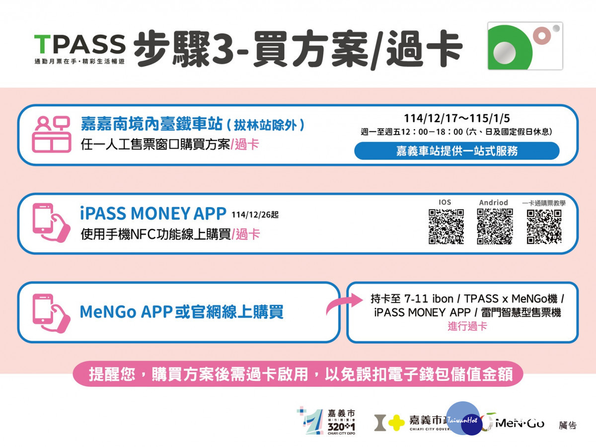 嘉嘉南月票方案民眾選購方案步驟說明/嘉義市府提供