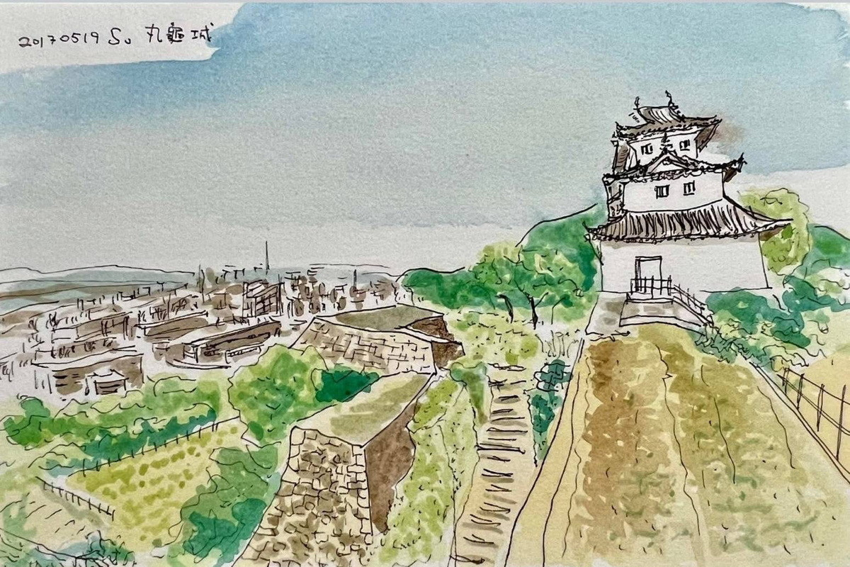 桃園市副市長蘇俊賓親手繪製的香川縣丸龜城畫作。<br /><br />