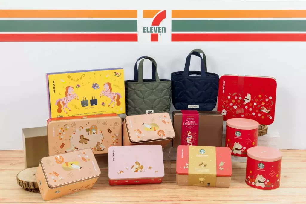 7-ELEVEN門市「星巴克禮盒專區」持續擴大選品,今年共有7種選擇並推出獨家新品「法蘭酥附贈雙杯提袋禮盒」
