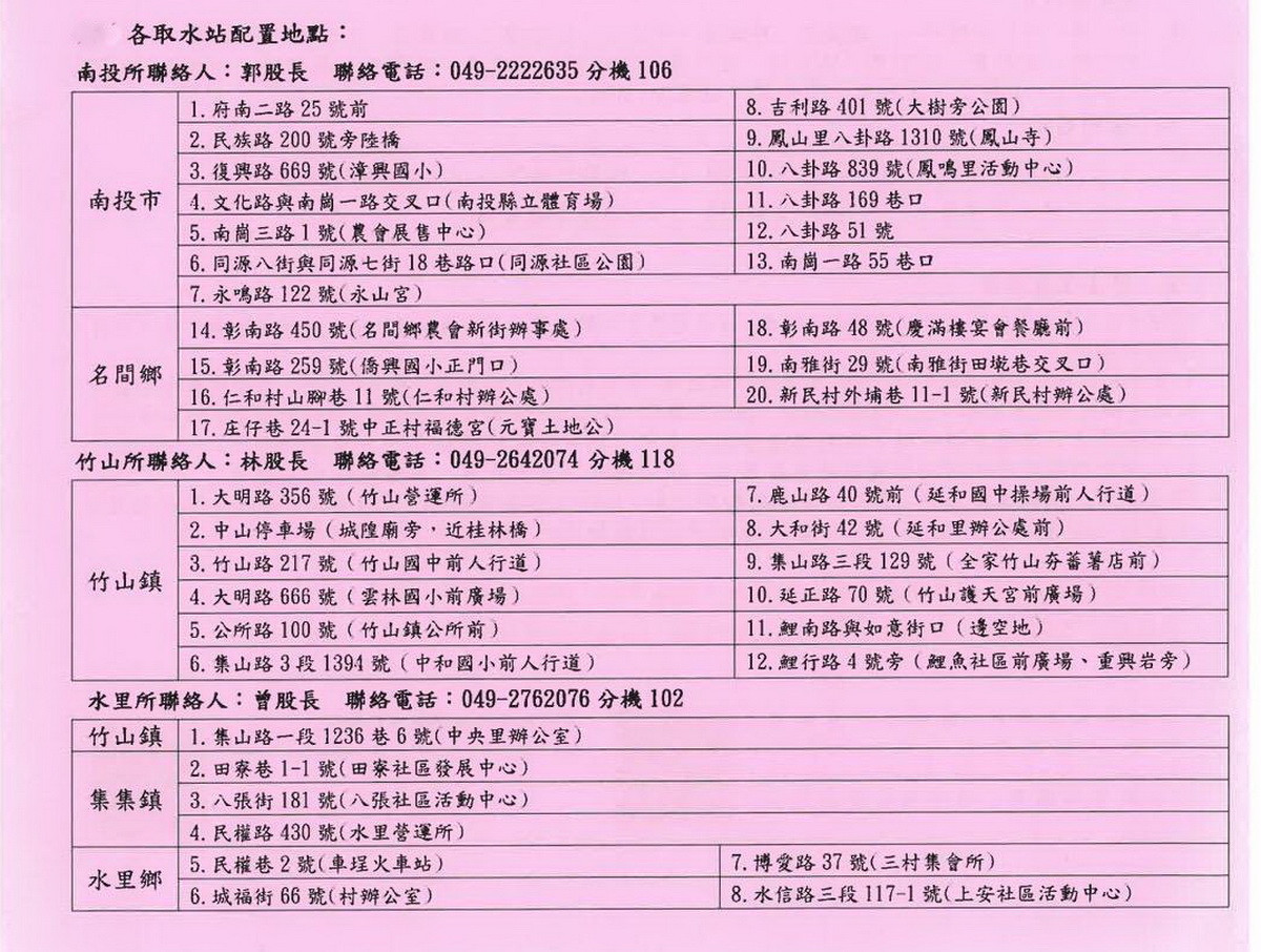 臨時取水站計40處。(截圖自水公司宣傳單)