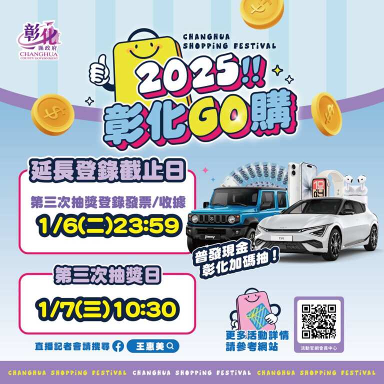 ▲彰化GO購登錄系統異常已排除,登錄期限延長至1月6日,請民眾把握最後機會,爭取成為Kia EV6豪華電動車幸運得主,把多項好禮帶回家。(圖/彰化縣政府提供)