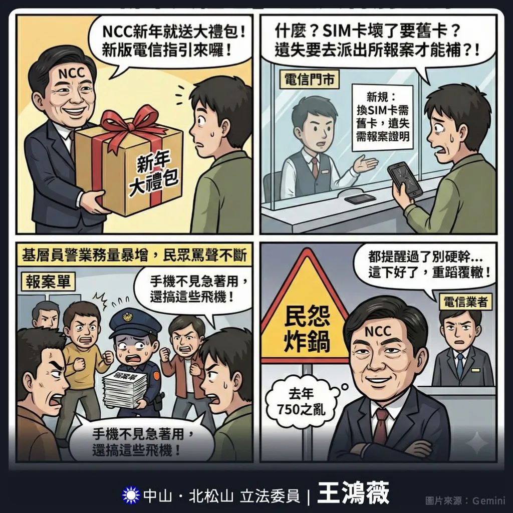 補辦SIM卡須先報案惹議,王鴻薇怒轟NCC新制是「擾民大禮包」,痛批打詐無能,只會折磨百姓與基層員警。