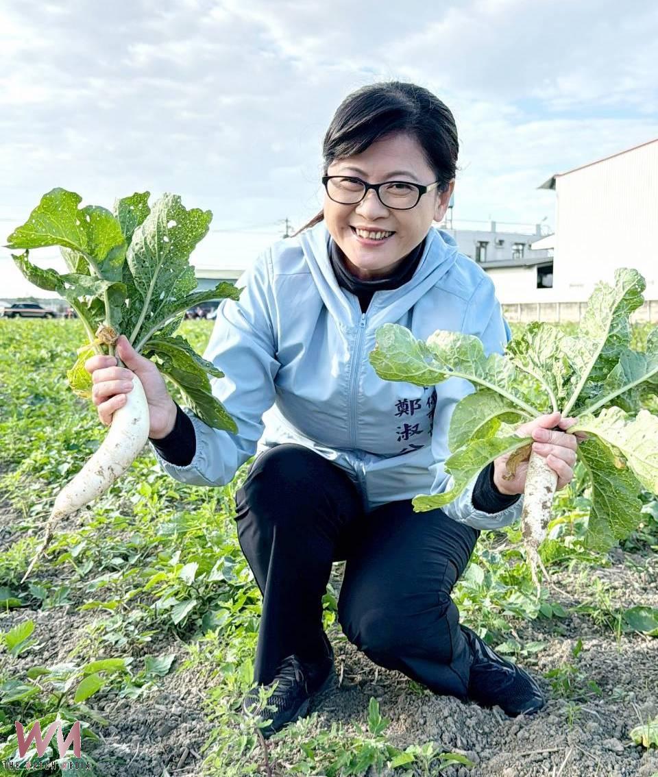 太保市公所鄭淑分市長與鄉親一起體驗拔蘿蔔的農村趣。(圖/太保市公所提供)