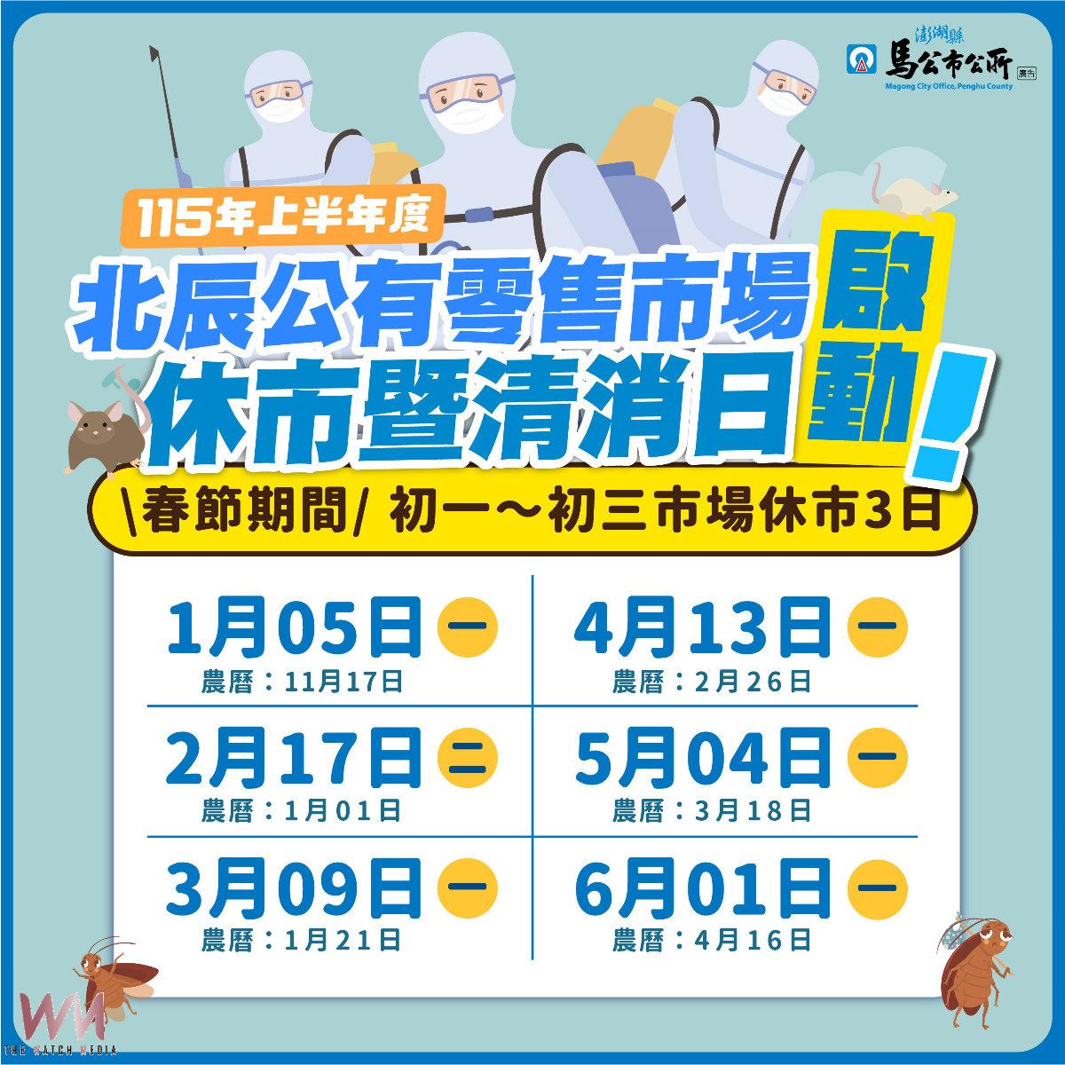 北辰市場115年上半年休市暨清消日出爐 馬公市公所持續強化管理 提升環境衛生