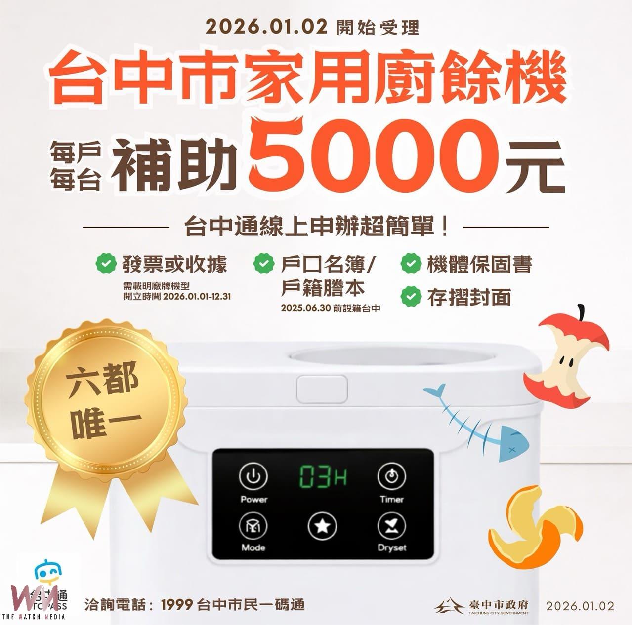 全國最多！台中廚餘機補助萬台　首日受理即破2,000件 市府嚴審防卡位