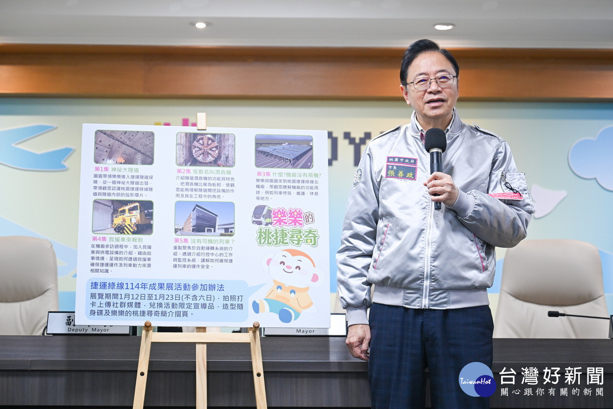 桃園市長張善政說明「樂樂的桃捷尋奇」兒童教育系列影片。<br /><br />