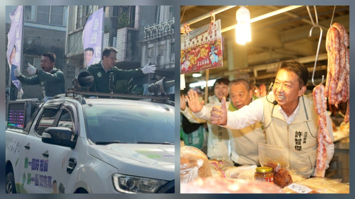 ▲北高雄深耕戰力大集合！許智傑×邱志偉×陳明澤攜手掃街拜票。