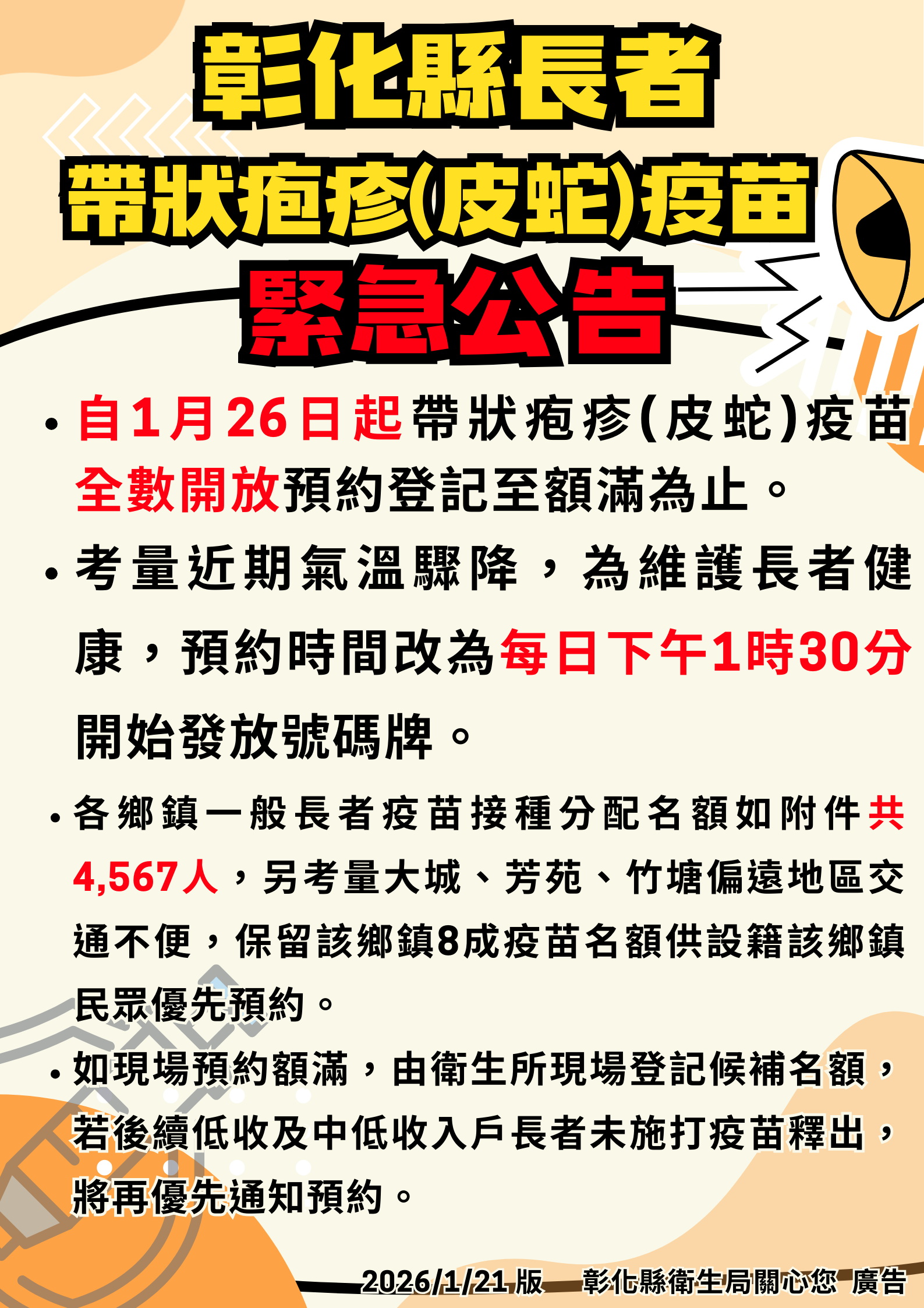 帶狀疱疹疫苗彰化開打 65歲以上長者踴躍接種 - https://www.watchmedia01.com