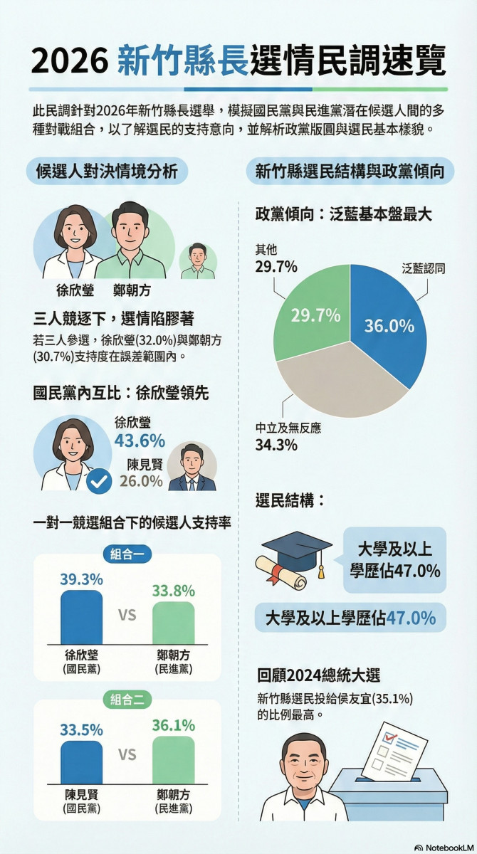 根據民調顯示，國民黨立委徐欣瑩不僅在藍綠對決中取得領先，在三人競逐下仍能維持第一。