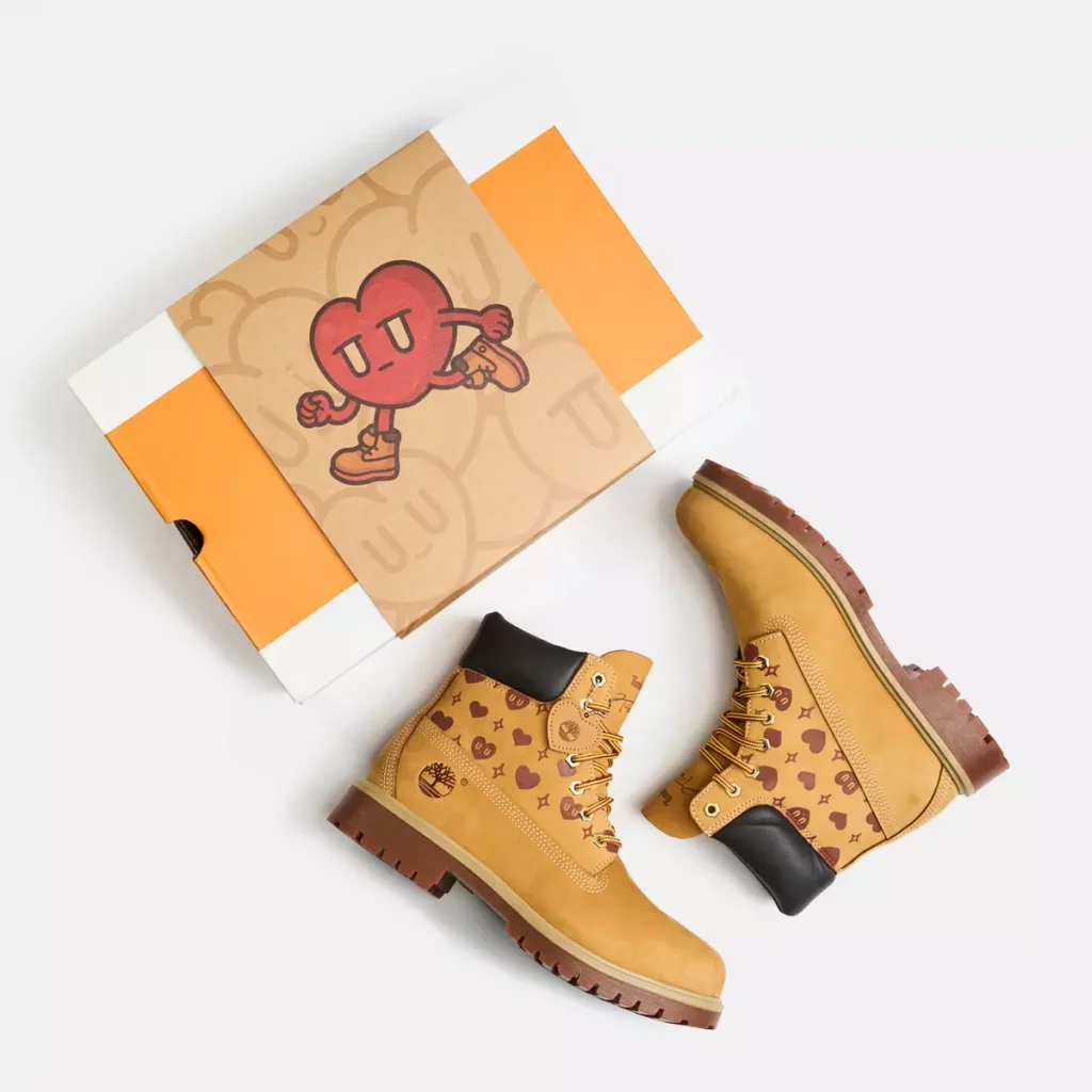 將 Kurt Wu 標誌性的ICON「愛心人」與角色語彙融入 Timberland 最具代表性的經典輪廓之中