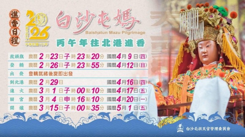 2026白沙屯媽祖往北港進香日程公布 8天7夜徒步盛事4月登場
