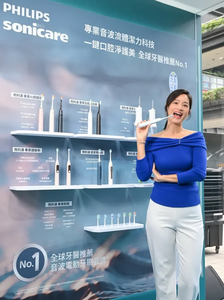 視口腔保養與笑容管理的藝人謝怡芬 Janet 現身飛利浦 Sonicare 新品上市快閃體驗店，分享日常保健習慣