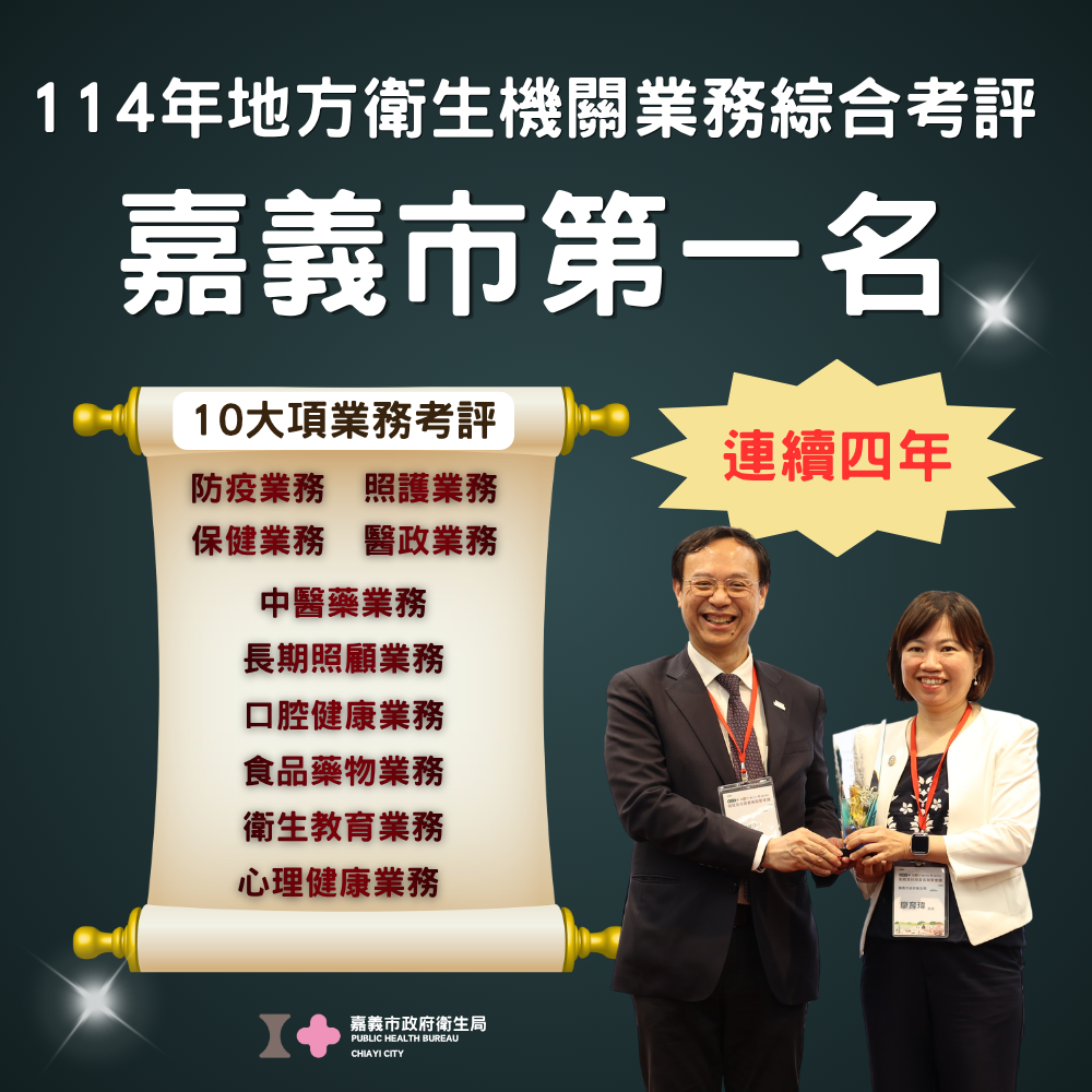 ▲嘉義市衛生局考評綜合獎四連霸，橫掃7項冠軍。