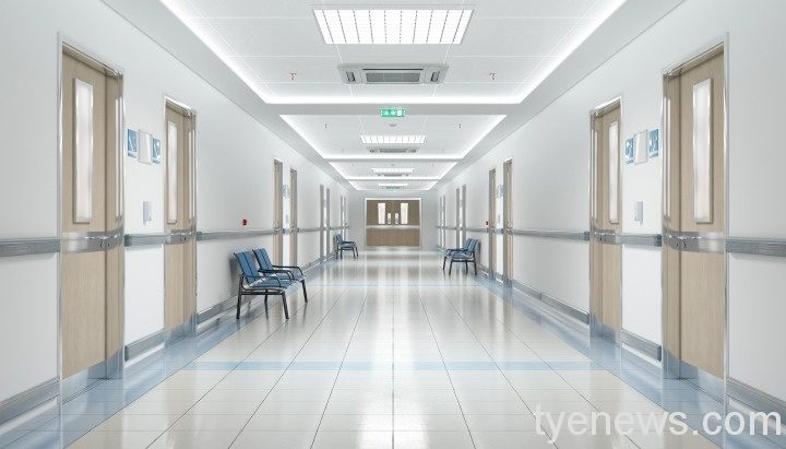 long hospital corridor with empty seats