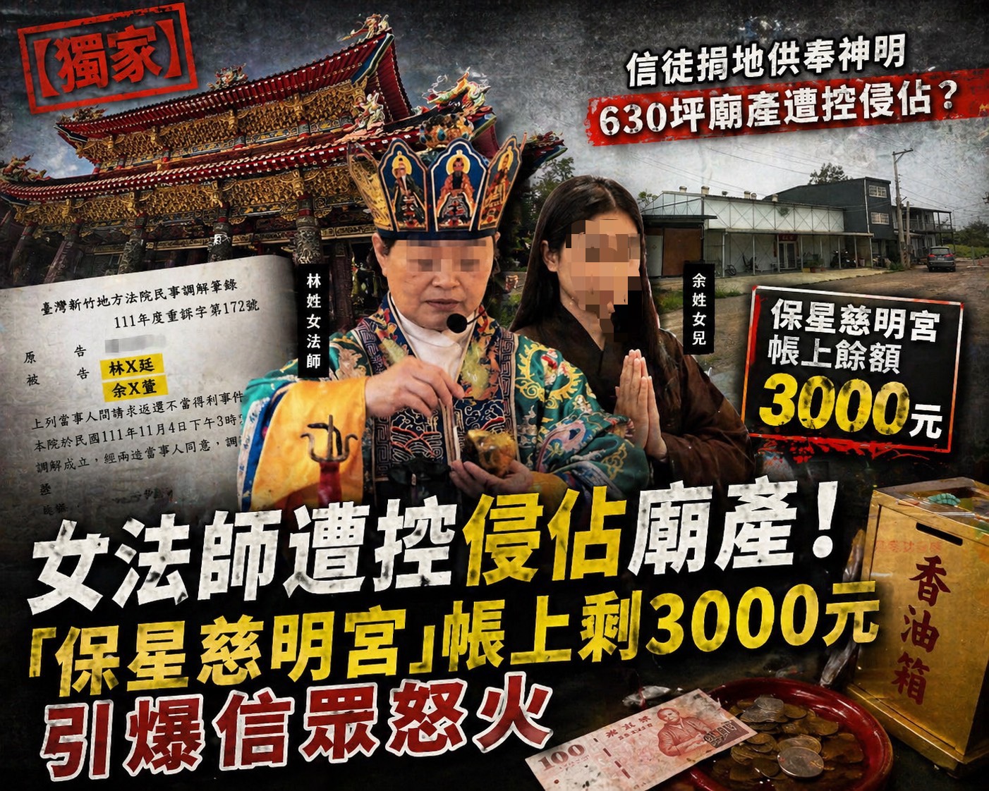保星慈明宮廟產爭議延燒,630坪土地與帳上僅剩3000元形成強烈對比引發關注。(圖/警政時報專案組)