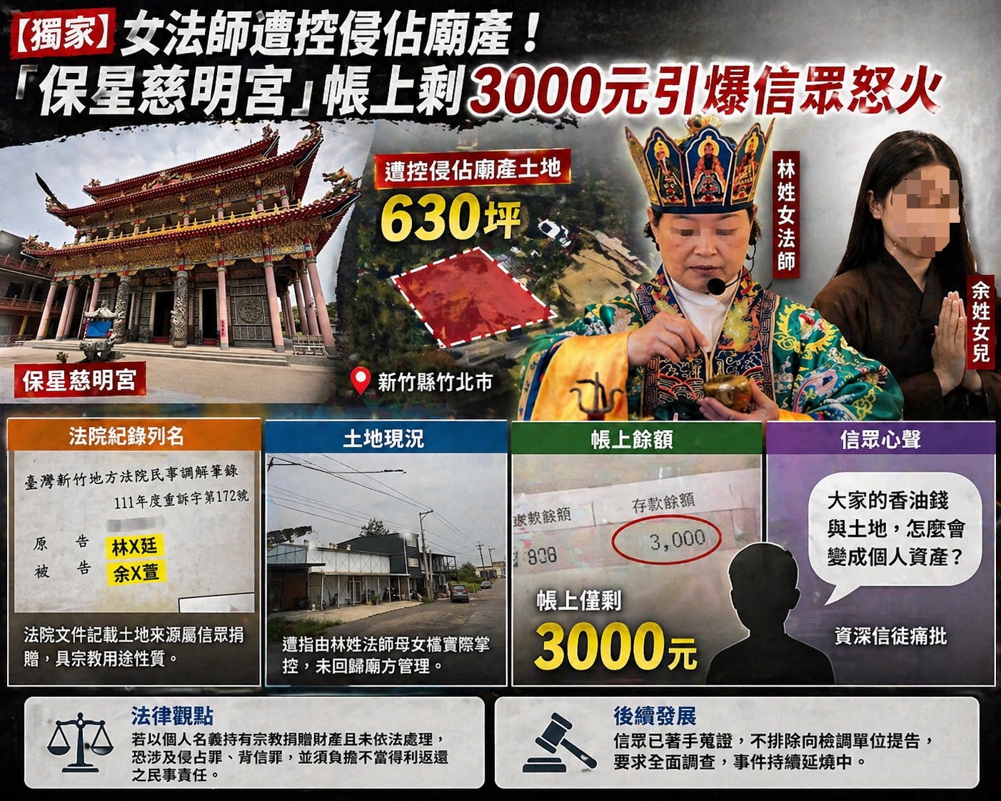 保星慈明宮廟產爭議 630坪土地與3000元帳戶示意圖 保星慈明宮630坪土地現況