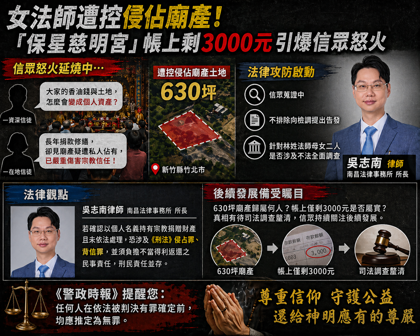 保星慈明宮廟產爭議 630坪土地與3000元帳戶畫面 律師分析廟產爭議法律責任