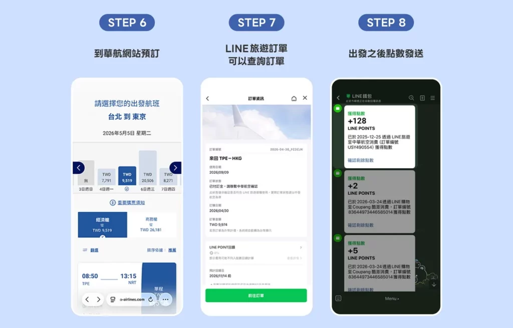 LINE 旅遊用戶可在平台上直接選擇中華航空的航點與機票
