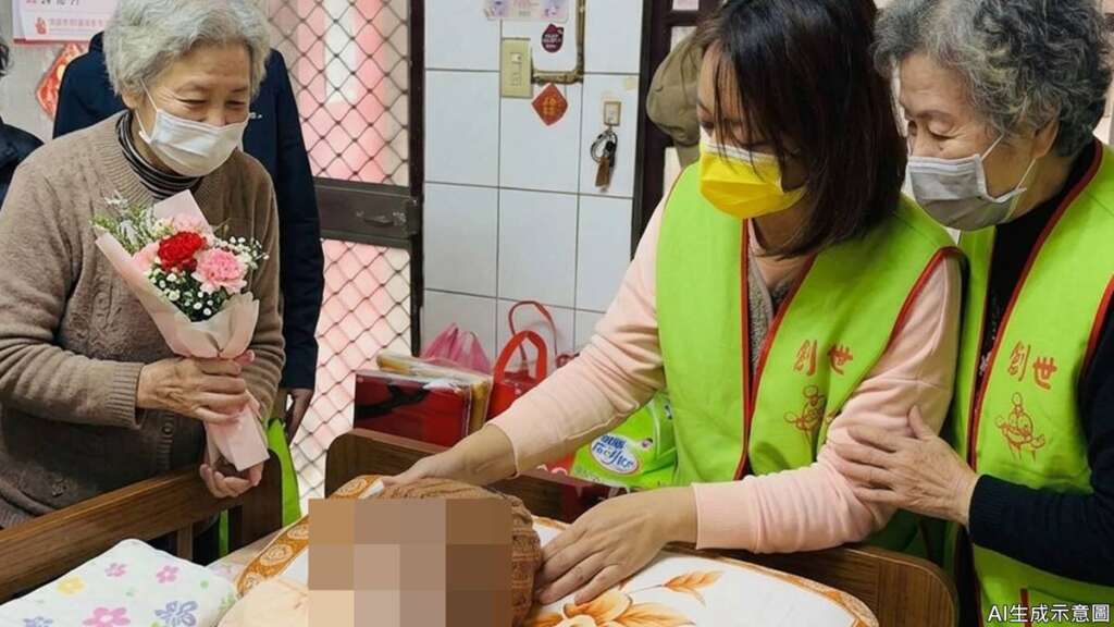 ▲創世基金會持續推動安養與到宅服務，提供家屬支持與喘息時間，減輕照顧負擔，誠摯邀請您送長照家庭一份「愛」的禮物代替花束。（AI生成示意圖）