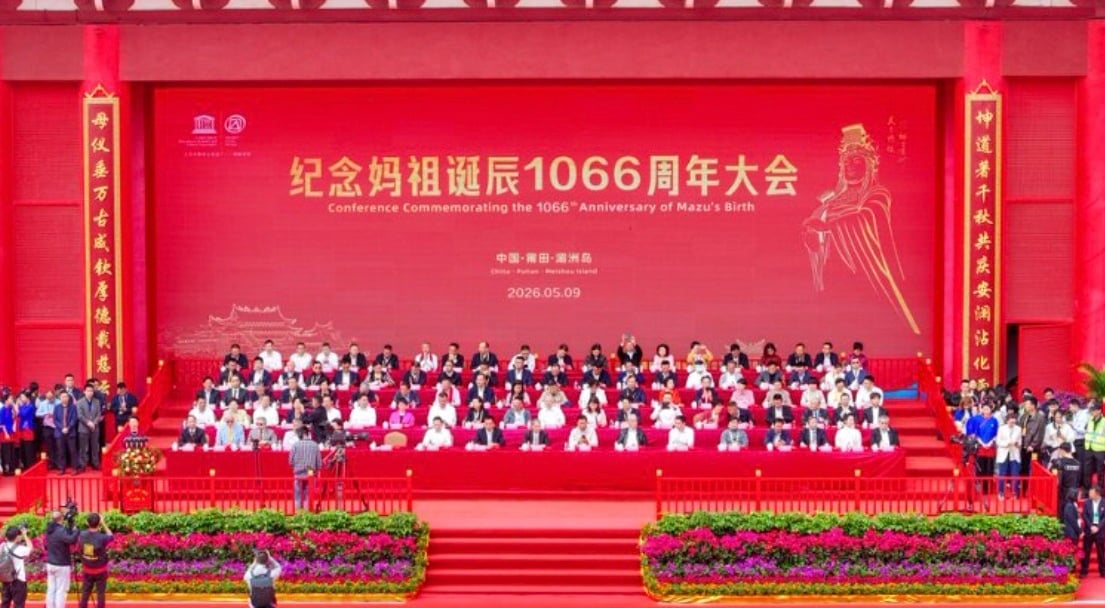 ▲紀念媽祖誕辰1066周年大會暨春祭媽祖大典9日在莆田湄洲媽祖祖廟天后廣場舉行。