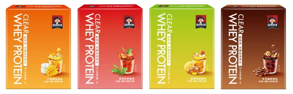 桂格「飲料系分離乳清蛋白」，每份提供 15g優質蛋⽩質，熱量不到 120 ⼤卡
