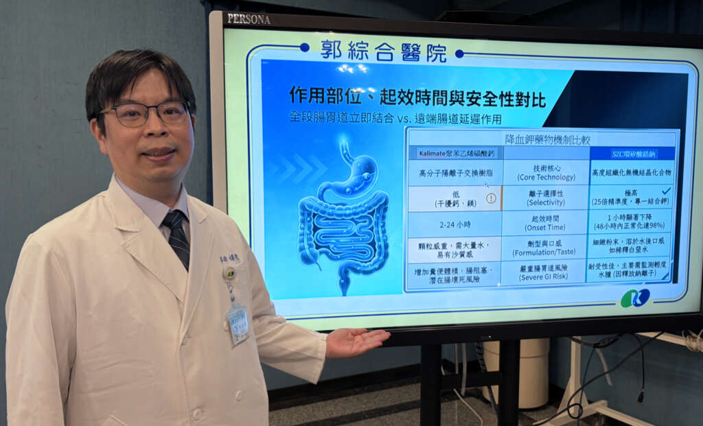 ▲郭綜合醫院林孟德醫師提醒，高血鉀發於慢性腎臟病、心臟衰竭、洗腎患者，也可能因使用RAASi藥物或保鉀型利尿劑增加風險。