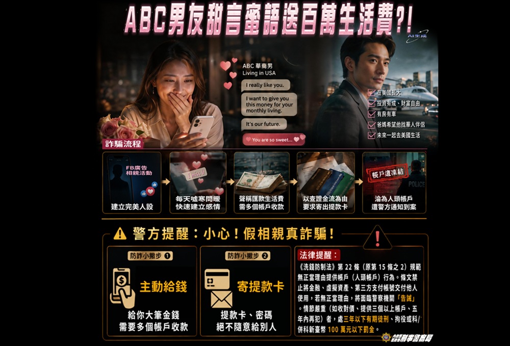 甜言蜜語要送百萬生活費 女業務被網路ABC男友騙成人頭戶 254 cnews204260516a03