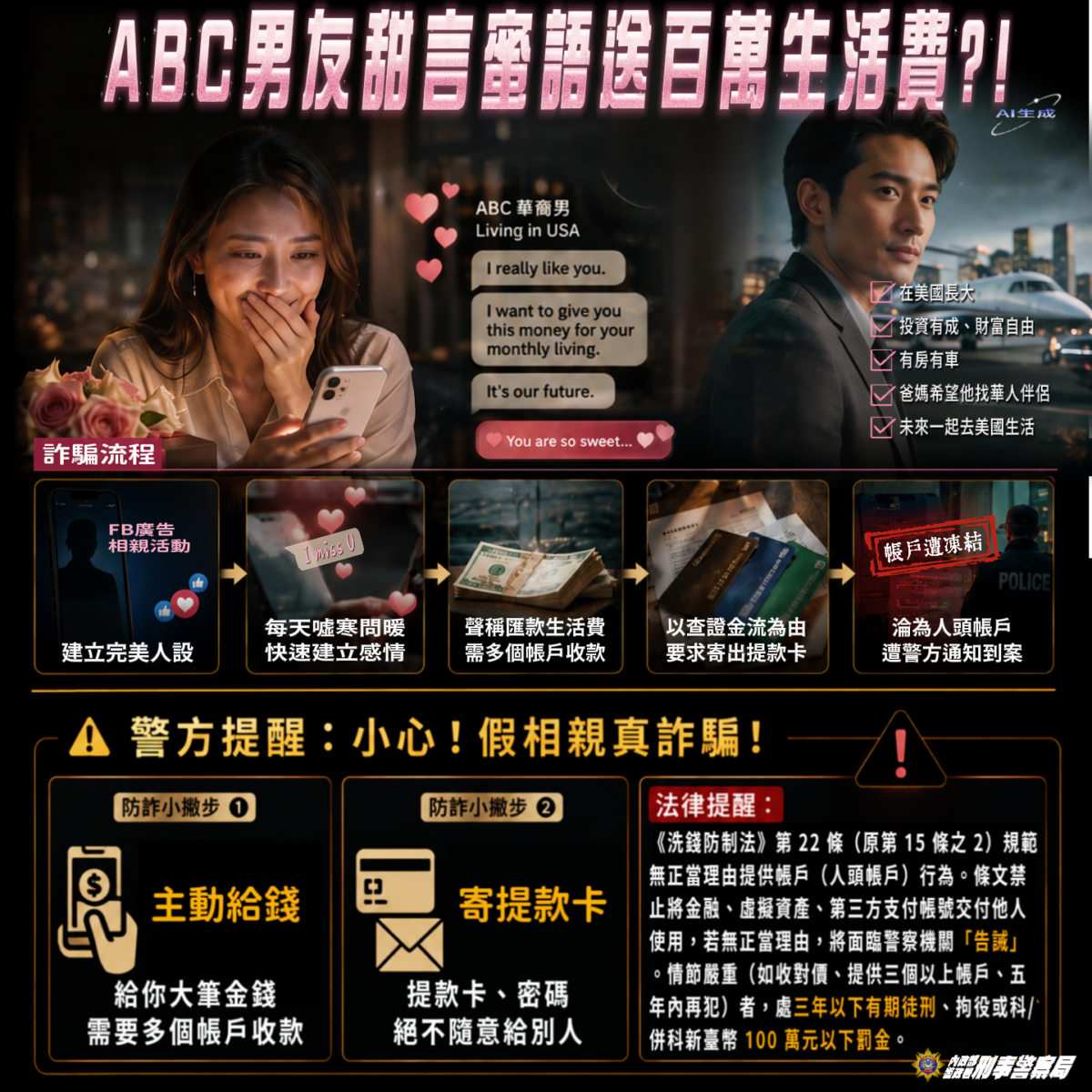臉書相親熱戀「假ABC」30歲女業務為愛做1事變洗錢共犯 54