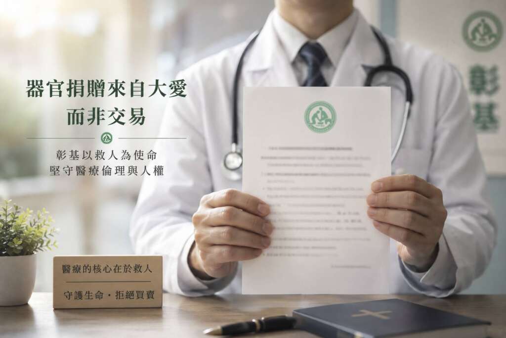 ▲彰基呼籲醫界回歸醫療倫理,強調核心在於救人與守護生命,堅決反對器官交易。(圖為AI生成/彰化基督教醫院提供)