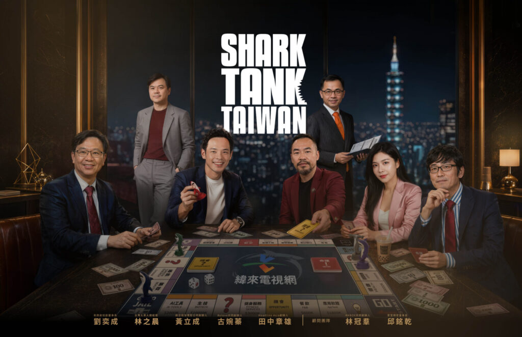 由緯來電視網攜手Sony Pictures Television打造的《Shark Tank Taiwan》正式揭曉五位鯊魚陣容,五大領域重量級人物齊聚一堂,被譽為今年財經、娛樂與科技圈最受矚目的年度重磅事件。(圖/業者提供)