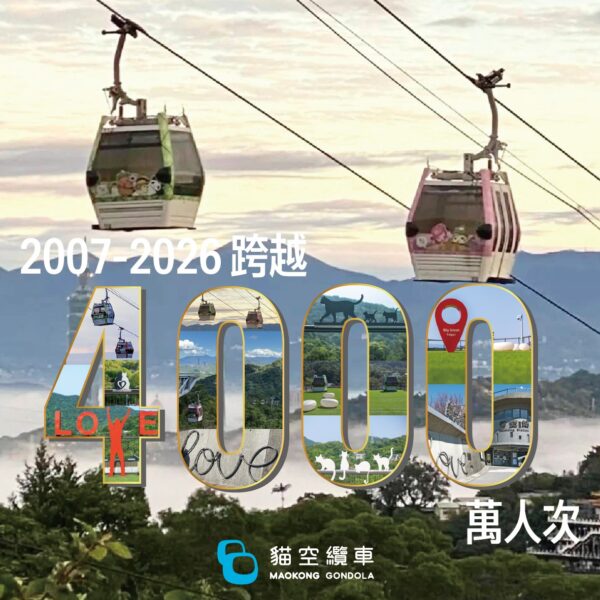 貓空纜車累計運量正式突破4,000萬人次,迎接營運20周年重要里程碑,持續成為臺北山城觀光代表性地標。圖/臺北大眾捷運股份有限公司提供