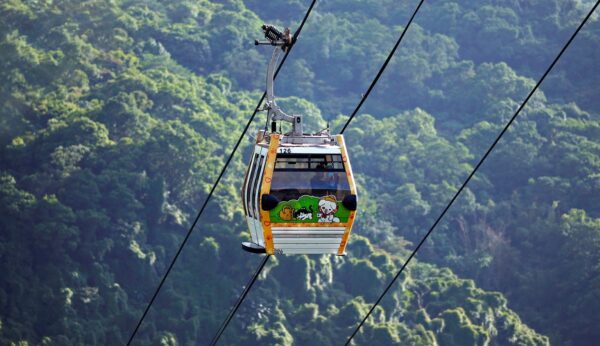 貓空纜車穿梭於翠綠山林之間,旅客可從高空俯瞰文山區自然景觀,感受臺北山城獨特魅力。圖/臺北大眾捷運股份有限公司提供