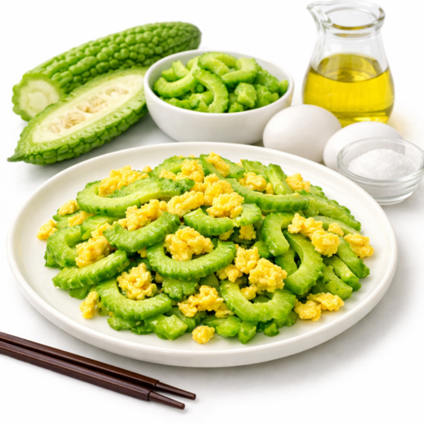 中醫師分享「滑蛋苦瓜片」夏季家常料理,以苦瓜搭配雞蛋烹調,口感清爽,適合作為炎熱季節的日常飲食選擇。(圖/Dr.Nice欣悅中醫診所提供)