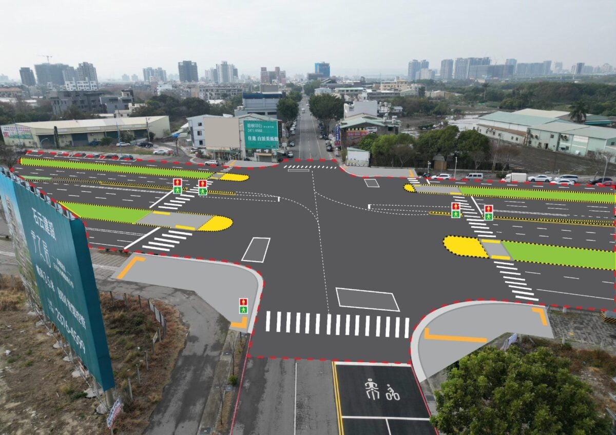 ▲環中路與黎明路口人本升級,中市建設局投入1950萬元打造人本安全通廊。