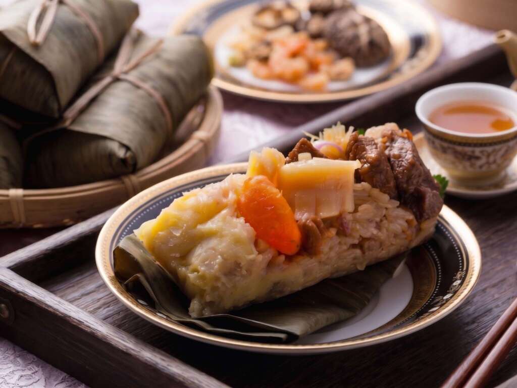 ▲頂鮮台南擔仔麵推出「干貝福臨小湘粽」,以多款海陸食材融合綠豆沙創新風味,呈現鹹甜交織的節慶粽藝