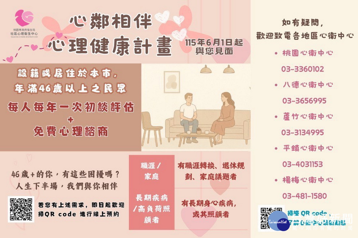 桃園市政府衛生局推動「心鄰相伴.幸福齡距離」健康計畫。<br /><br />