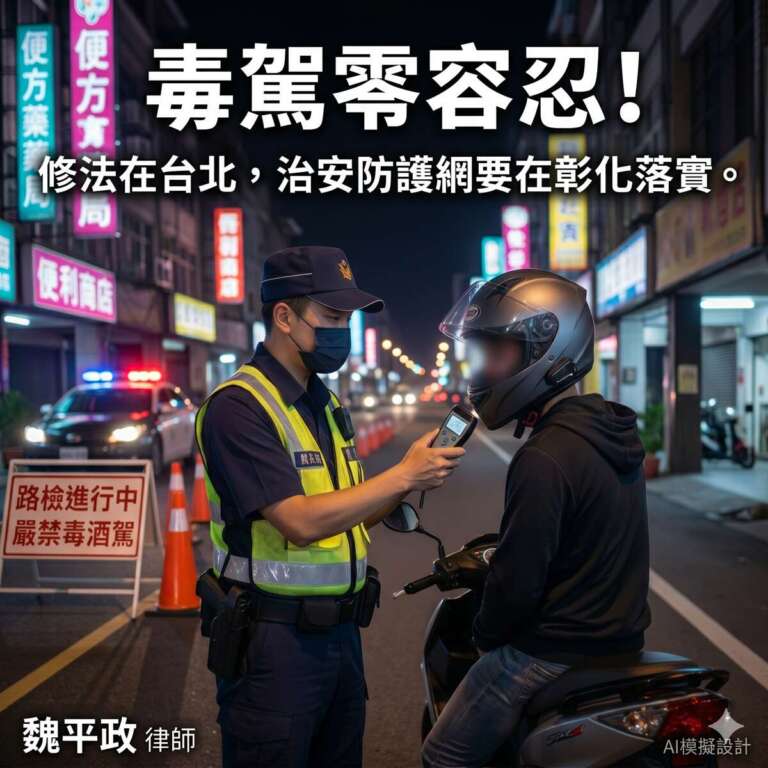 ▲彰化縣長參選人魏平政指出,毒駕零容忍!修法在台北,但治安防護網要在彰化落實。(AI模擬設計/魏平政提供)