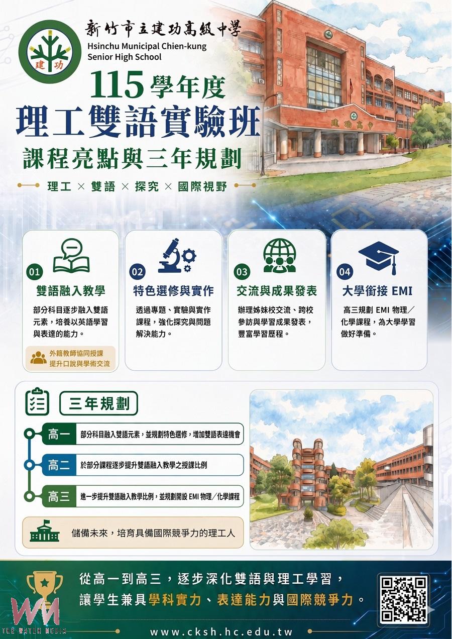 新竹市首創理工雙語實驗班 建功高中115學年度將招38名新生 - https://www.watchmedia01.com