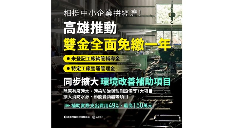 相挺中小企業拼經濟!高雄推動納管及特定工廠「雙金全面免繳一年」 同步擴大環境改善補助項目