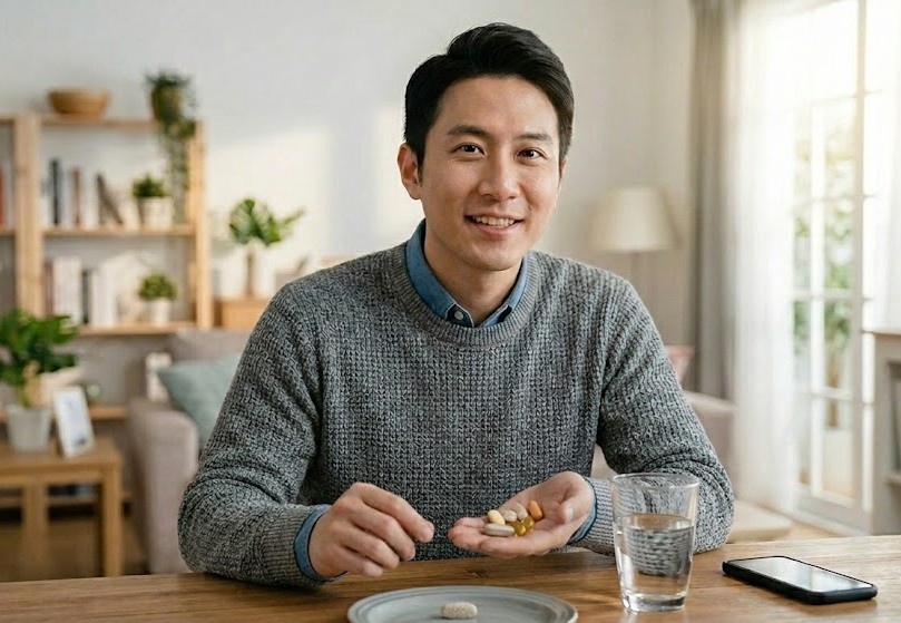 一名網友不甘被同事叫叔叔,偷吃老婆保健食品被抓包。(圖/Gemini AI生成)