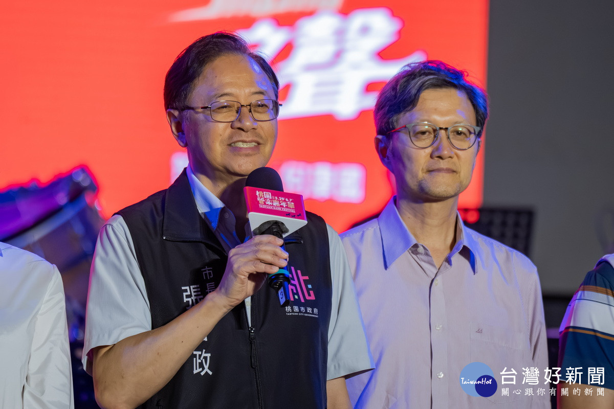 桃園市長張善政於「2026桃園管樂嘉年華」開幕演出時致詞。<br /><br />