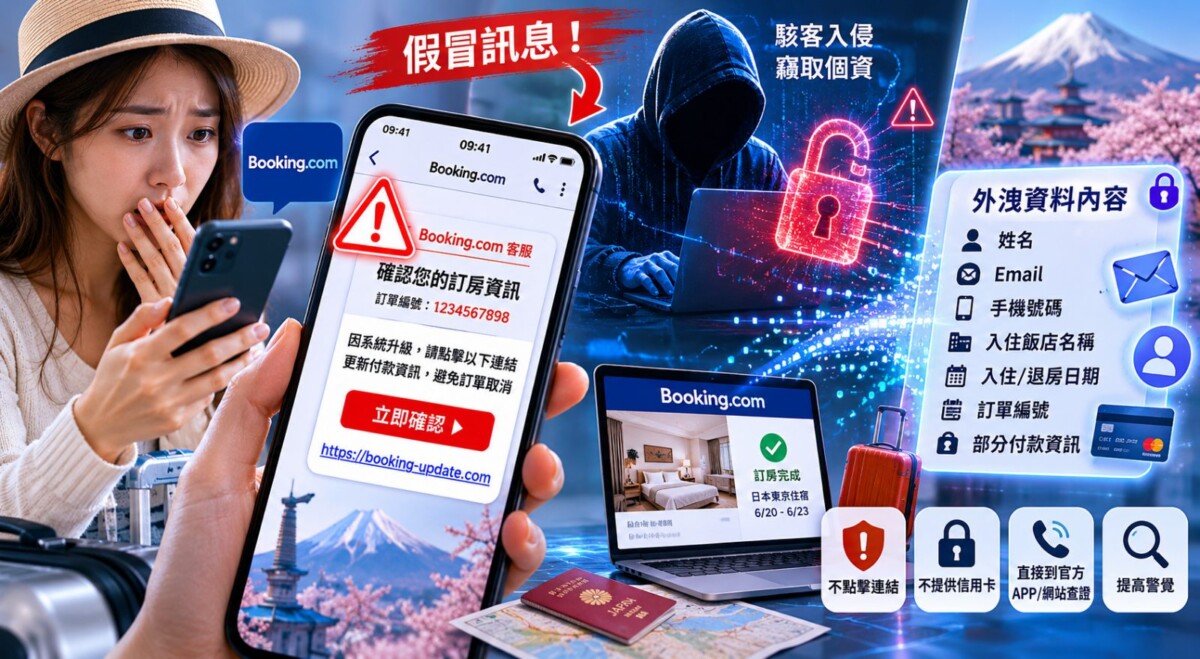 ▲民眾上網預訂旅行飯店資料個資遭Booking.com外洩。（圖/AI生成製作）