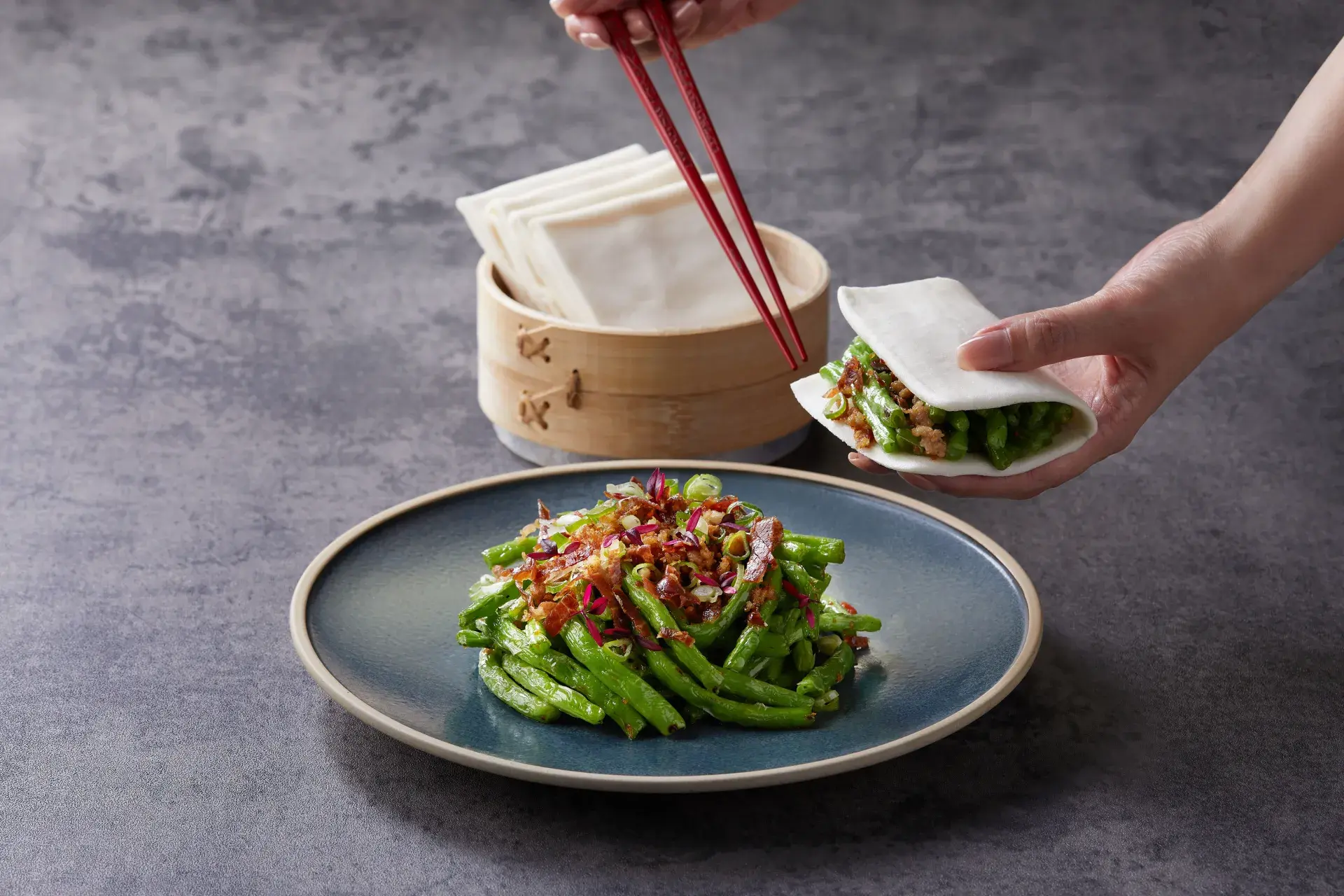 望月樓 004 乾煸火腿四季豆附麵餅
