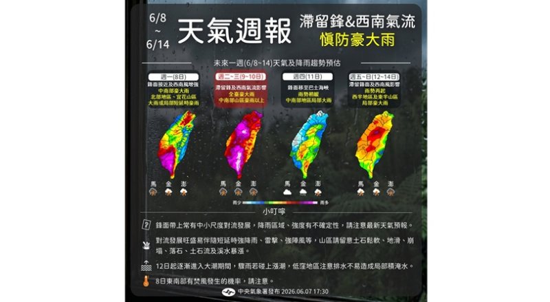 未來一週全台濕答答 明後天雨勢最劇烈